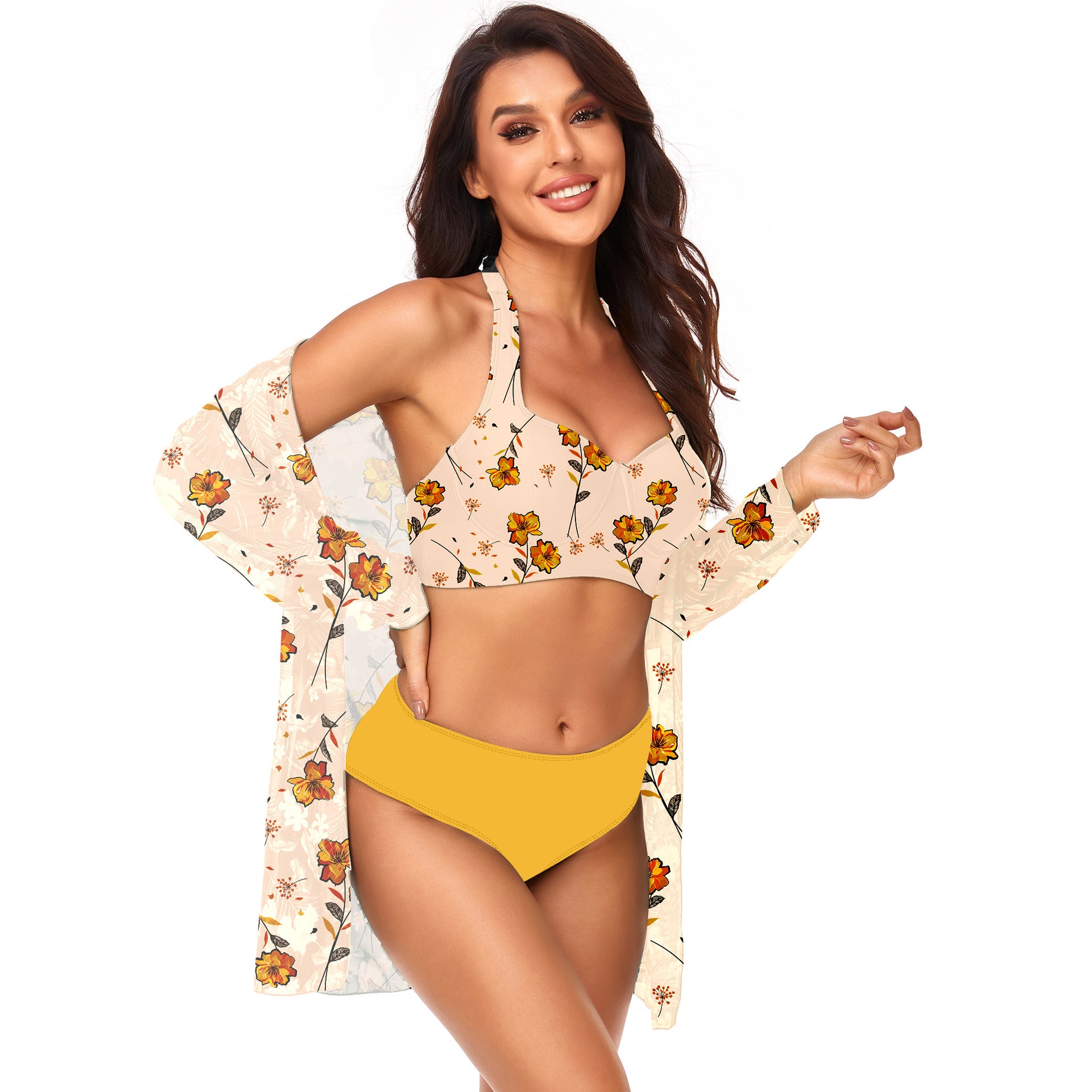 Wholesale Three Piece Beach Cover Up Polyester Swimwear